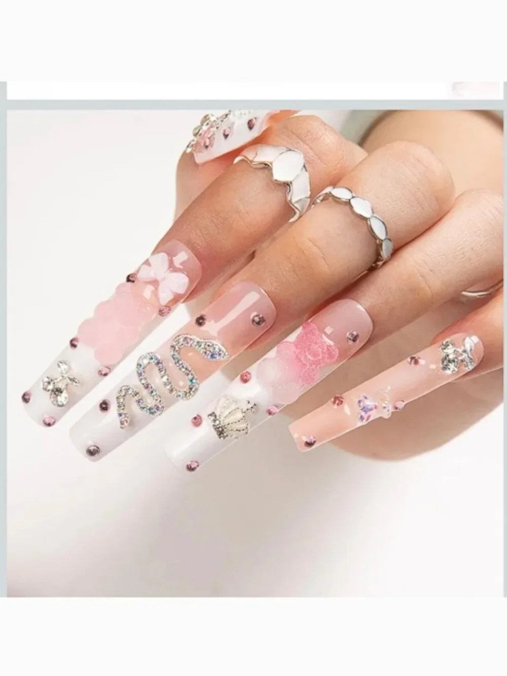 LovFul Press on Nails Marshmallo Gummy Bear Square Lux Diamond Nails in Box